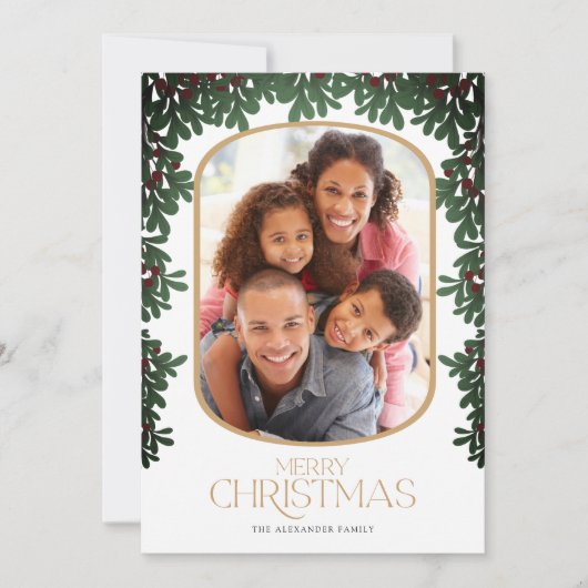Winter Greenery Mistletoe Afgeronde Foto Kerstmis Feestdagenkaart (Voorkant)