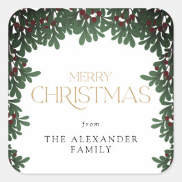 Winter Greenery Mistletoe Kerstmis Vierkante Sticker