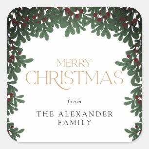 Winter Greenery Mistletoe Kerstmis Vierkante Sticker