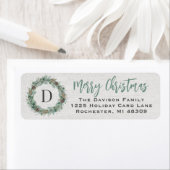 Winter Greenery Monogram WreatReturn Address Etiket (Insitu)