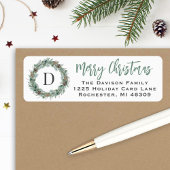Winter Greenery Monogram WreatReturn Address Etiket