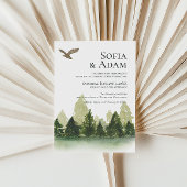 Winter Greenery Mountain Pine Trees Wedding Kaart