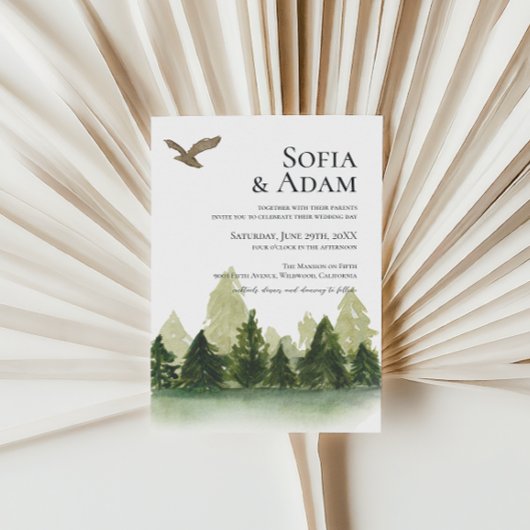 Winter Greenery Mountain Pine Trees Wedding Kaart