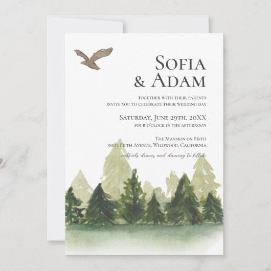 Winter Greenery Mountain Pine Trees Wedding Kaart (Voorkant)