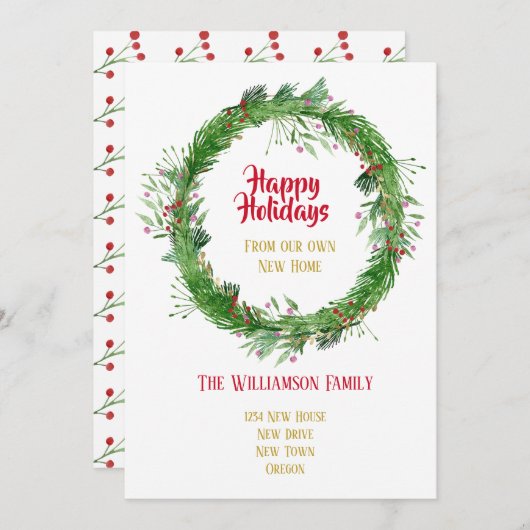 Winter Greenery New Home Prettige feestdagen Feestdagenkaart (Voorkant / Achterkant)