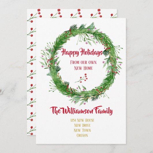 Winter Greenery New Home Prettige feestdagen Feestdagenkaart (Voorkant / Achterkant)