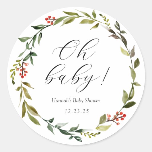 Winter Greenery Oh Baby Classic Round Sticker (Voorkant)