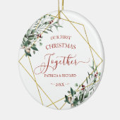 Winter Greenery Ons eerste kerstfeest samen Keramisch Ornament (Links)