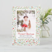 Winter Greenery Pattern Merriest Kerstfoto Feestdagenkaart (Staand voorkant)
