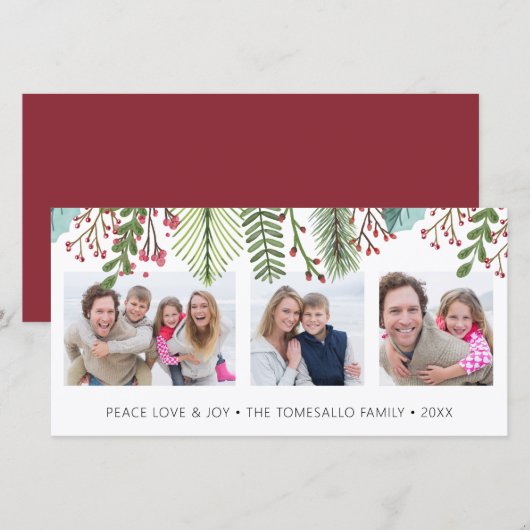 Winter Greenery Photo Collage Feestdagenkaart (Voorkant / Achterkant)