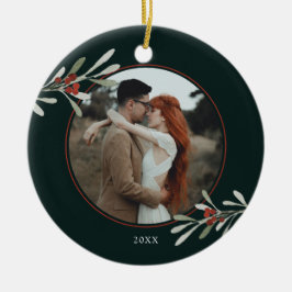 Winter Greenery Photo Holiday Keramisch Ornament