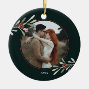 Winter Greenery Photo Holiday Keramisch Ornament
