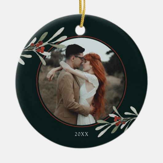 Winter Greenery Photo Holiday Keramisch Ornament (Voorkant)