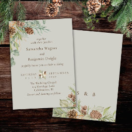 Winter Greenery Pine Beige Elegante bruiloft Kaart