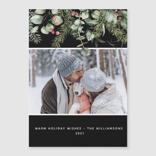 Winter Greenery Pine Budget Foto Kerst Kaart (Voorkant)