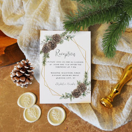Winter Greenery Pine Cone Wedding Reception Informatiekaartje