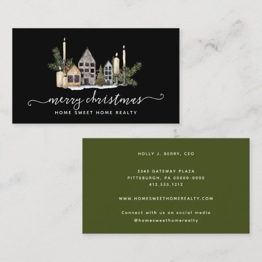 Winter Greenery Pine en Berries Holiday Business Visitekaartje (Voorkant / Achterkant)