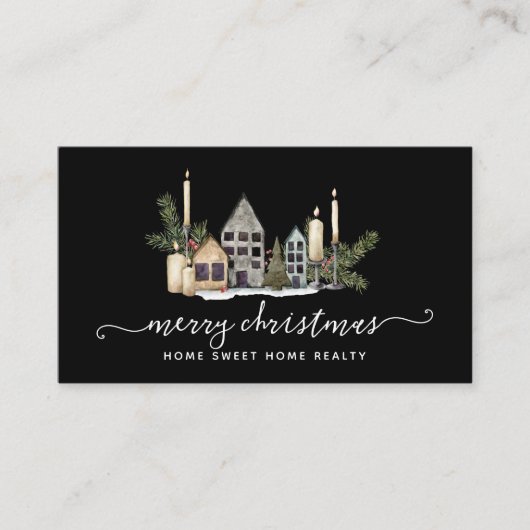 Winter Greenery Pine en Berries Holiday Business Visitekaartje (Voorkant)