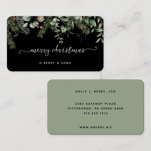 Winter Greenery Pine en Berries Holiday Visitekaartje (Voorkant / Achterkant)