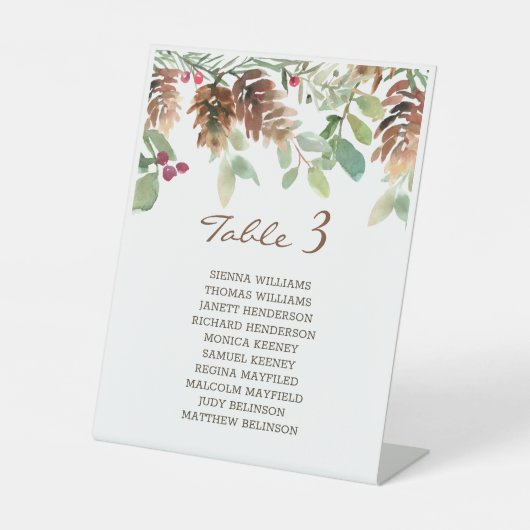 Winter Greenery Pine en Holly Reclamebord Met Voetstuk (Voorkant)