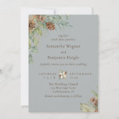 Winter Greenery Pine Grey Elegant Huwelijk Kaart (Voorkant)