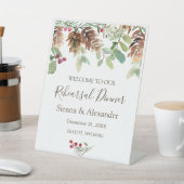 Winter Greenery Pine Holly Rehearsal Dinner Reclamebord Met Voetstuk (Insitu)