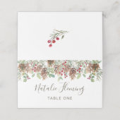 Winter Greenery Pine Red Berry kerstbruiloft Plaatskaartje (Buitenkant ongevouwen)