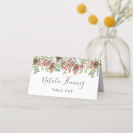 Winter Greenery Pine Red Berry kerstbruiloft Plaatskaartje