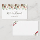 Winter Greenery Pine Red Berry Wedding Plaatskaartje (Voorkant / Achterkant)