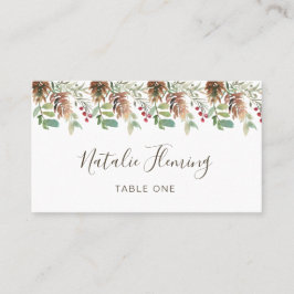 Winter Greenery Pine Red Berry Wedding Plaatskaartje