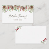 Winter Greenery Pine Red Berry Wedding Place Card Plaatskaartje (Voorkant / Achterkant)