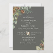 Winter Greenery Pine Stone Grey Elegant Huwelijk Kaart (Voorkant)