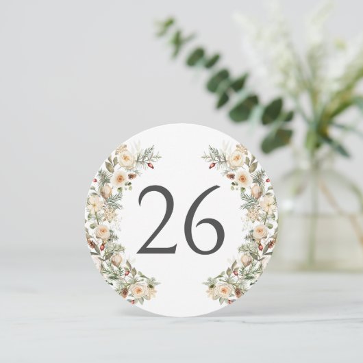 Winter Greenery Pine Tree Krans Tabel Nummer Kaart (Staand voorkant)