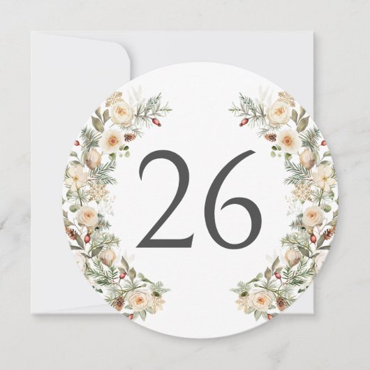 Winter Greenery Pine Tree Krans Tabel Nummer Kaart (Voorkant)