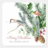Winter Greenery Pinecone Antler Berries Holiday Vierkante Sticker (Voorkant)