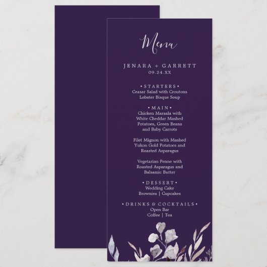 Winter Greenery | Plum Wedding Dinner Menu (Voorkant / Achterkant)