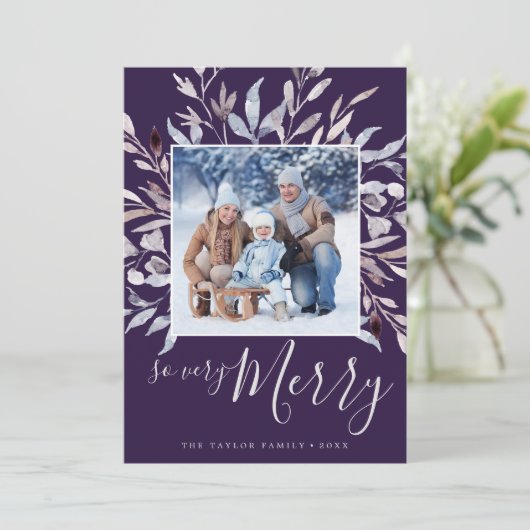 Winter Greenery plum zo heel prettig jaar in Revie Feestdagenkaart (Staand voorkant)