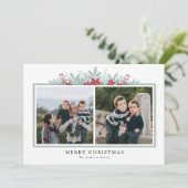 Winter Greenery Poinsettia 2 foto Kerst-kerst Feestdagenkaart (Staand voorkant)