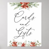 Winter Greenery Poinsettias Cards and Gifts Sign Poster (Voorkant)