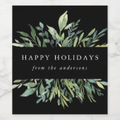 Winter Greenery Prettige feestdagen Wijn Etiket (Enkel label)
