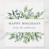 Winter Greenery Prettige feestdagen Wijn Etiket (Enkel label)