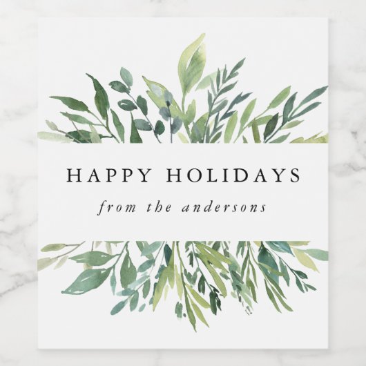 Winter Greenery Prettige feestdagen Wijn Etiket (Enkel label)