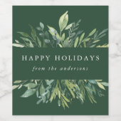 Winter Greenery Prettige feestdagen Wijn Etiket (Enkel label)