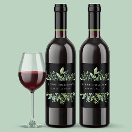 Winter Greenery Prettige feestdagen Wijn Etiket