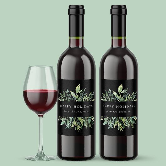 Winter Greenery Prettige feestdagen Wijn Etiket