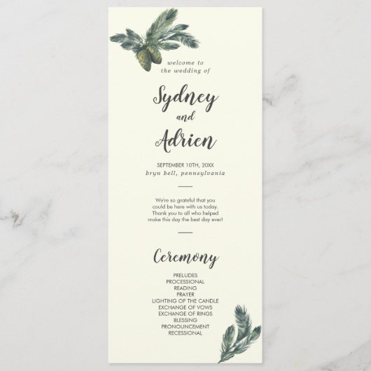Winter Greenery | Programma Ivory Wedding Programmakaart (Voorkant)