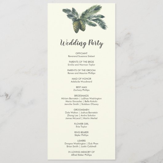 Winter Greenery | Programma Ivory Wedding Programmakaart (Achterkant)