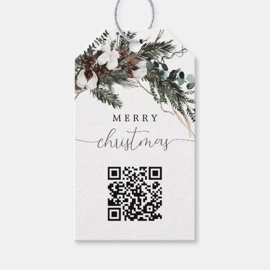Winter Greenery QR Code Kerstmis Cadeaulabel (Voorkant)