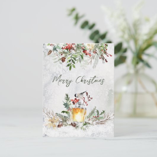 Winter Greenery Red Berry Bird kerstBriefkaart Briefkaart (Staand voorkant)