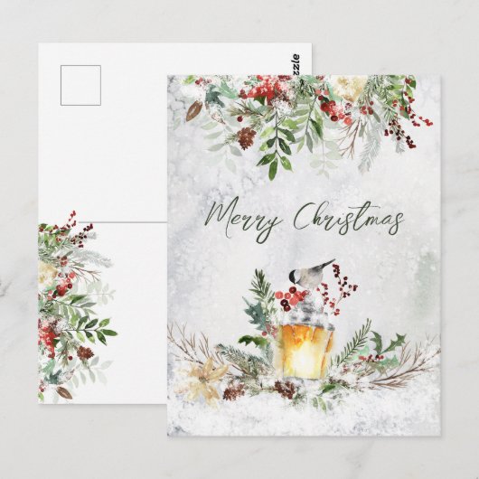 Winter Greenery Red Berry Bird kerstBriefkaart Briefkaart (Voorkant / Achterkant)